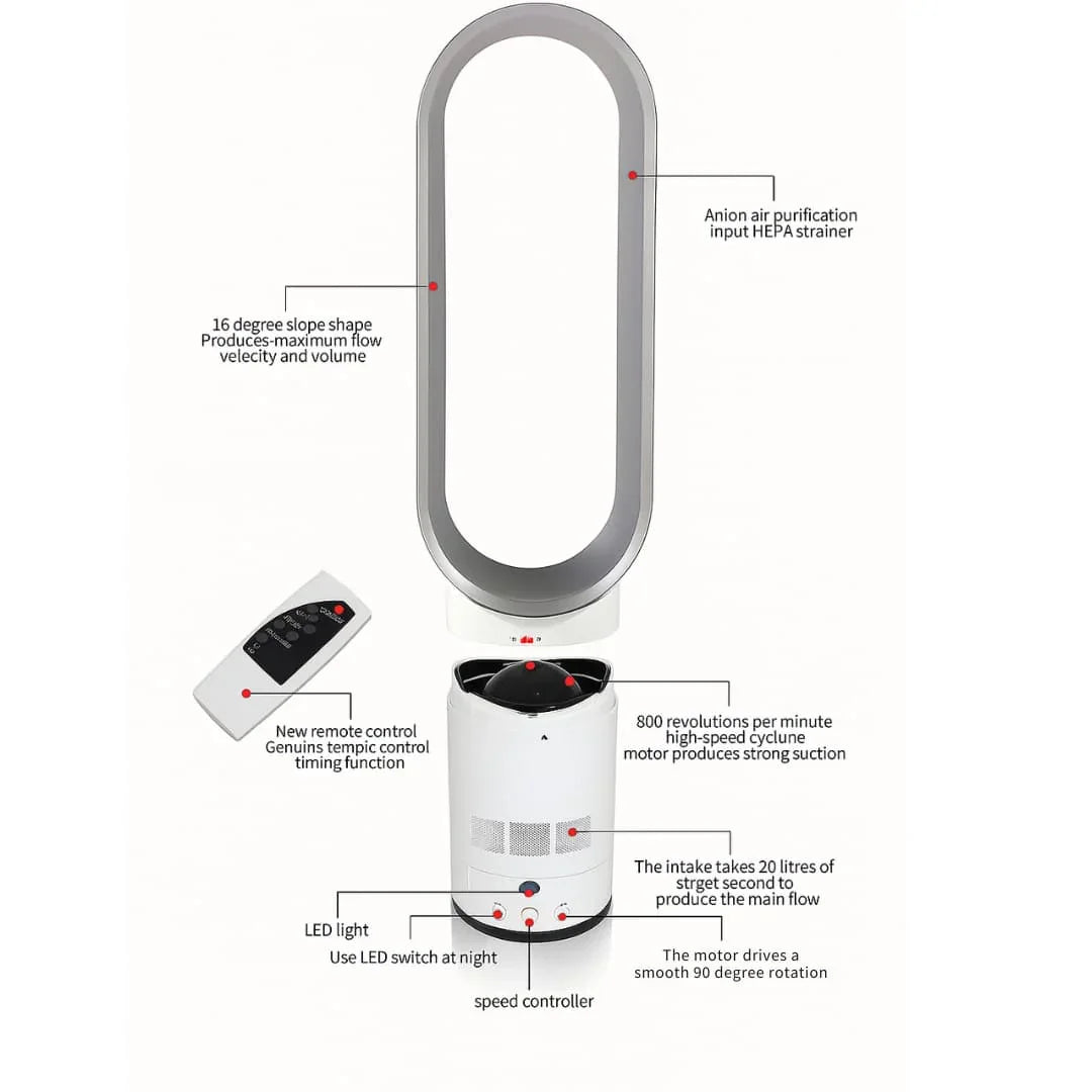 16 Inch Bladeless Fan - Remote Control - Modern Design