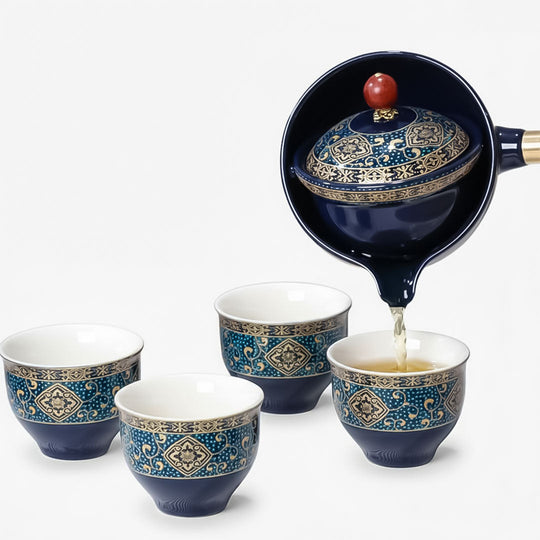 Ceramic Tea Pot Set - Rotating Design - Infuser Included