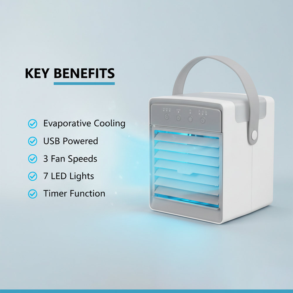 Air Cooler with USB Power and Adjustable Settings