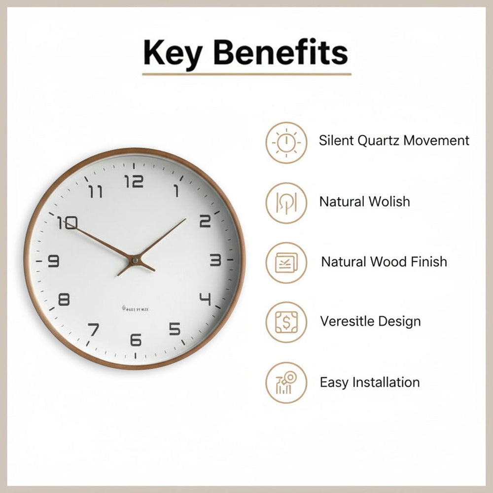 Wooden Wall Clock - Minimalist Design - Silent Movement
