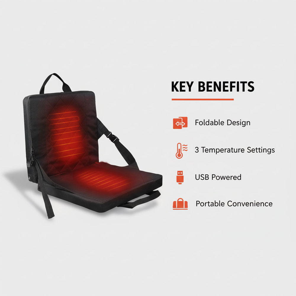 Foldable Heated Seat Cushion - 3 Temperature Settings - USB Powered