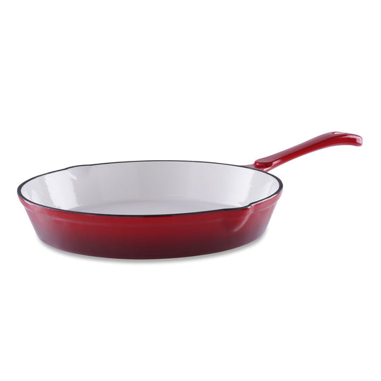 Cast Iron Fry Pan with Enameled Finish and Ombre Red Color