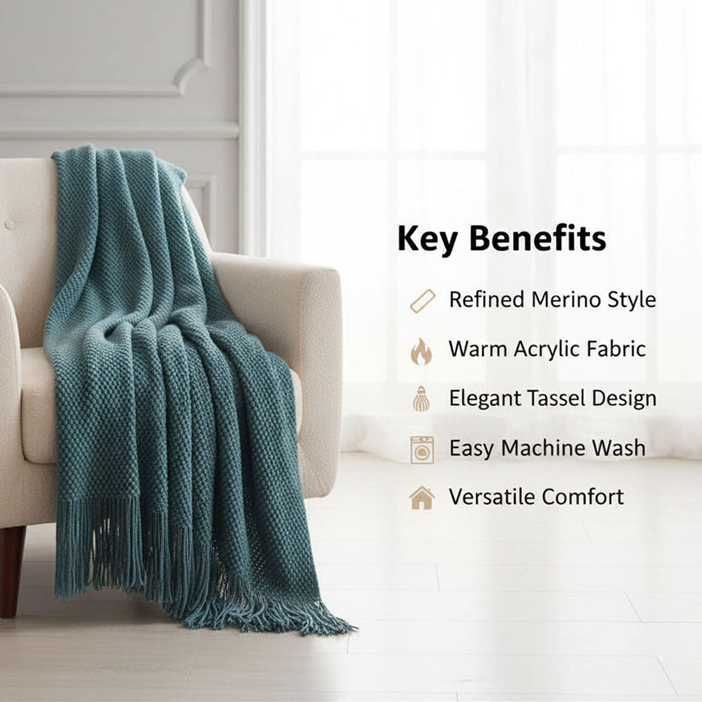 Merino-Style Blanket - Tassels - Acrylic Fabric