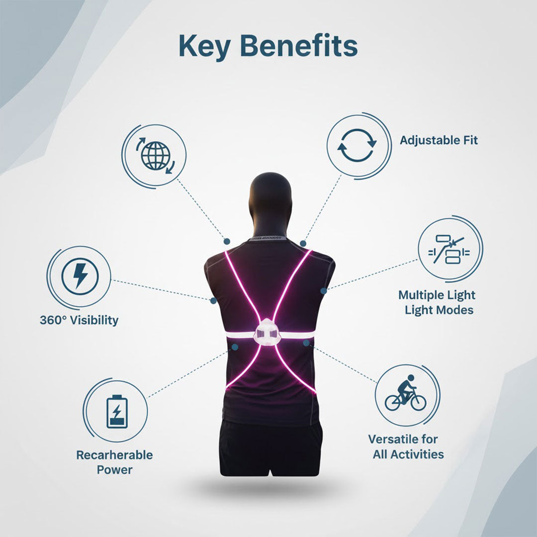 LED Safety Vest - Reflective Light - Adjustable Strap