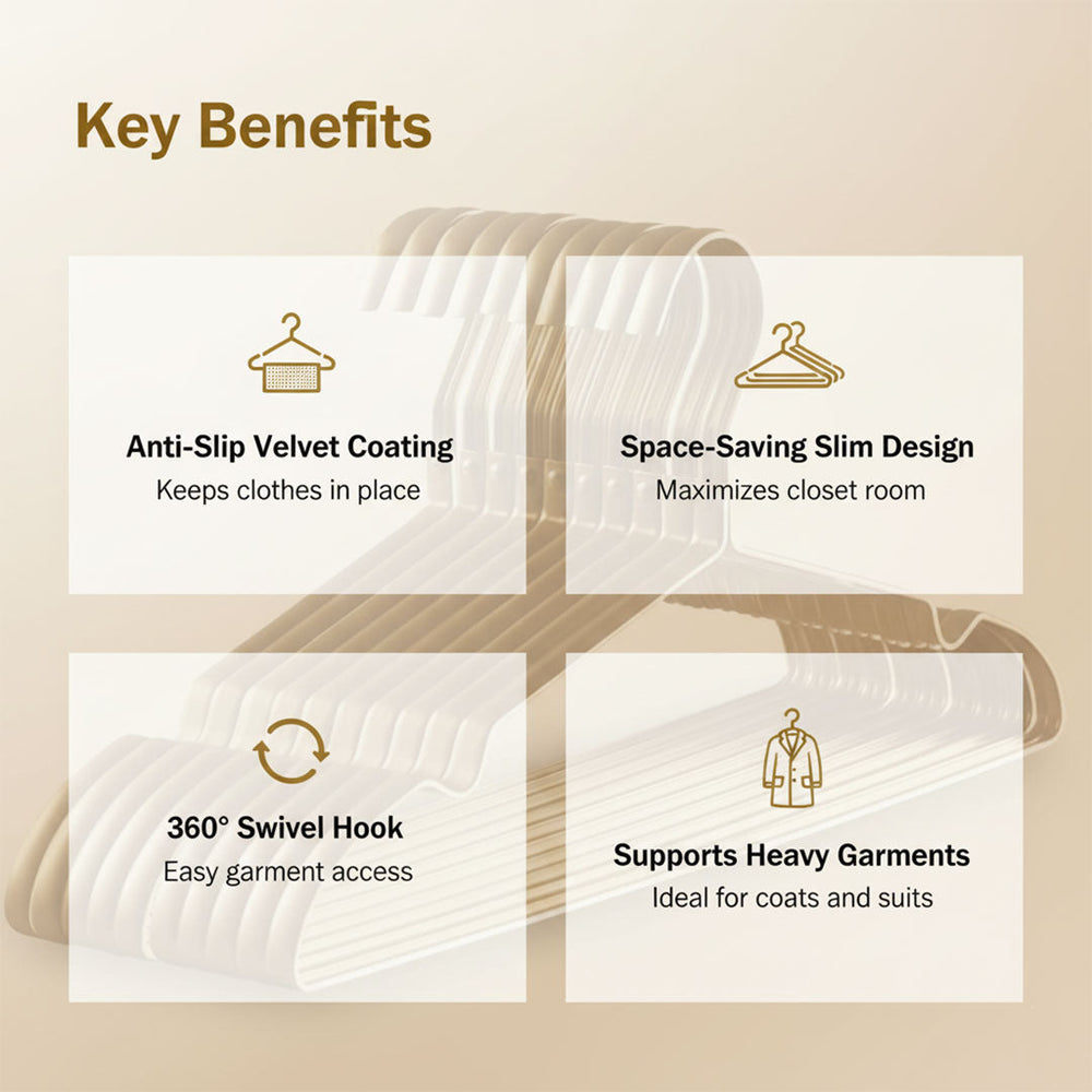 Anti-Slip Clothes Hangers - Velvet Coating - Gold and Silver Finish