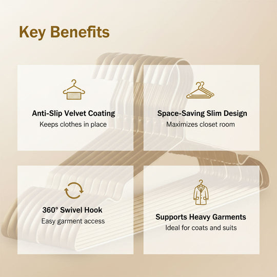 Anti-Slip Clothes Hangers - Velvet Coating - Gold and Silver Finish