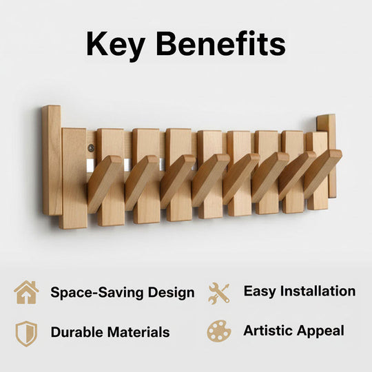 Wooden Coat Rack - Piano-Inspired Design - Multiple Hooks