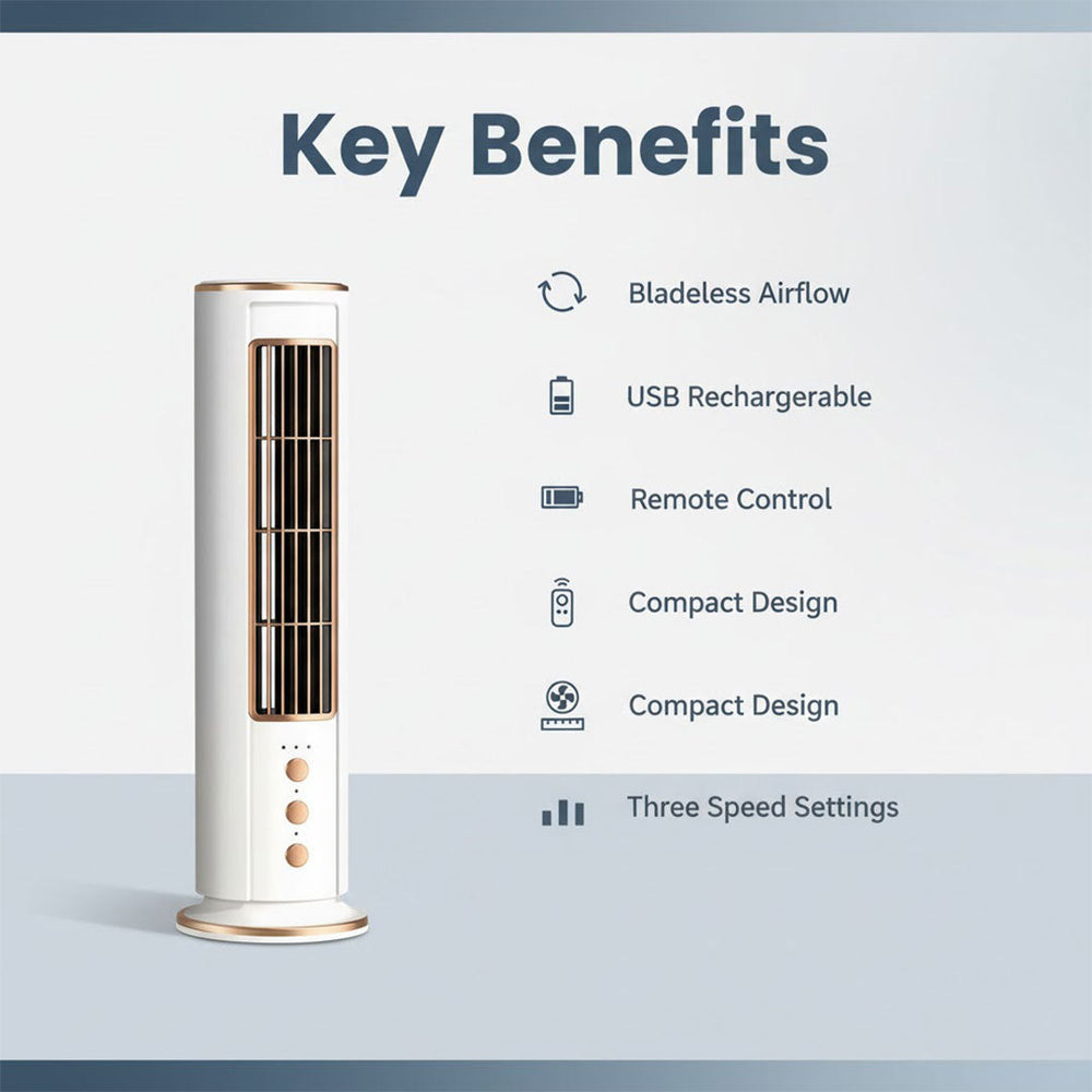 Bladeless Desk Fan - USB Rechargeable - Remote Control