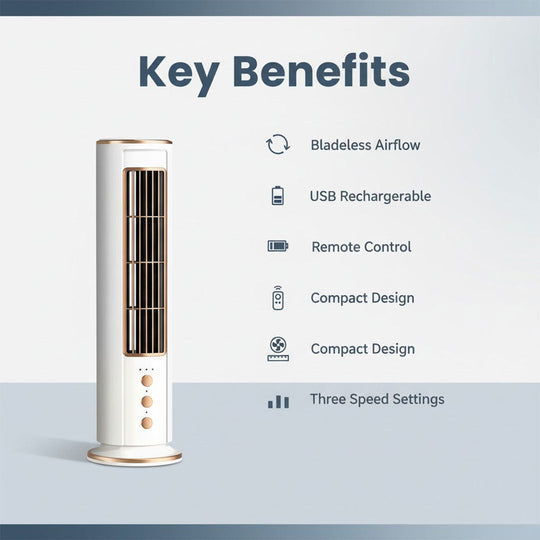Bladeless Desk Fan - USB Rechargeable - Remote Control