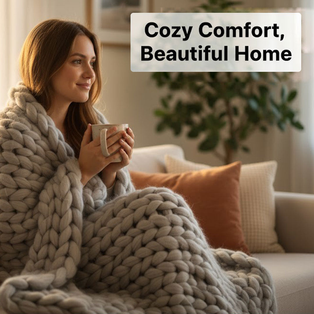 Chunky Knit Blanket - Soft Material - Decorative Design