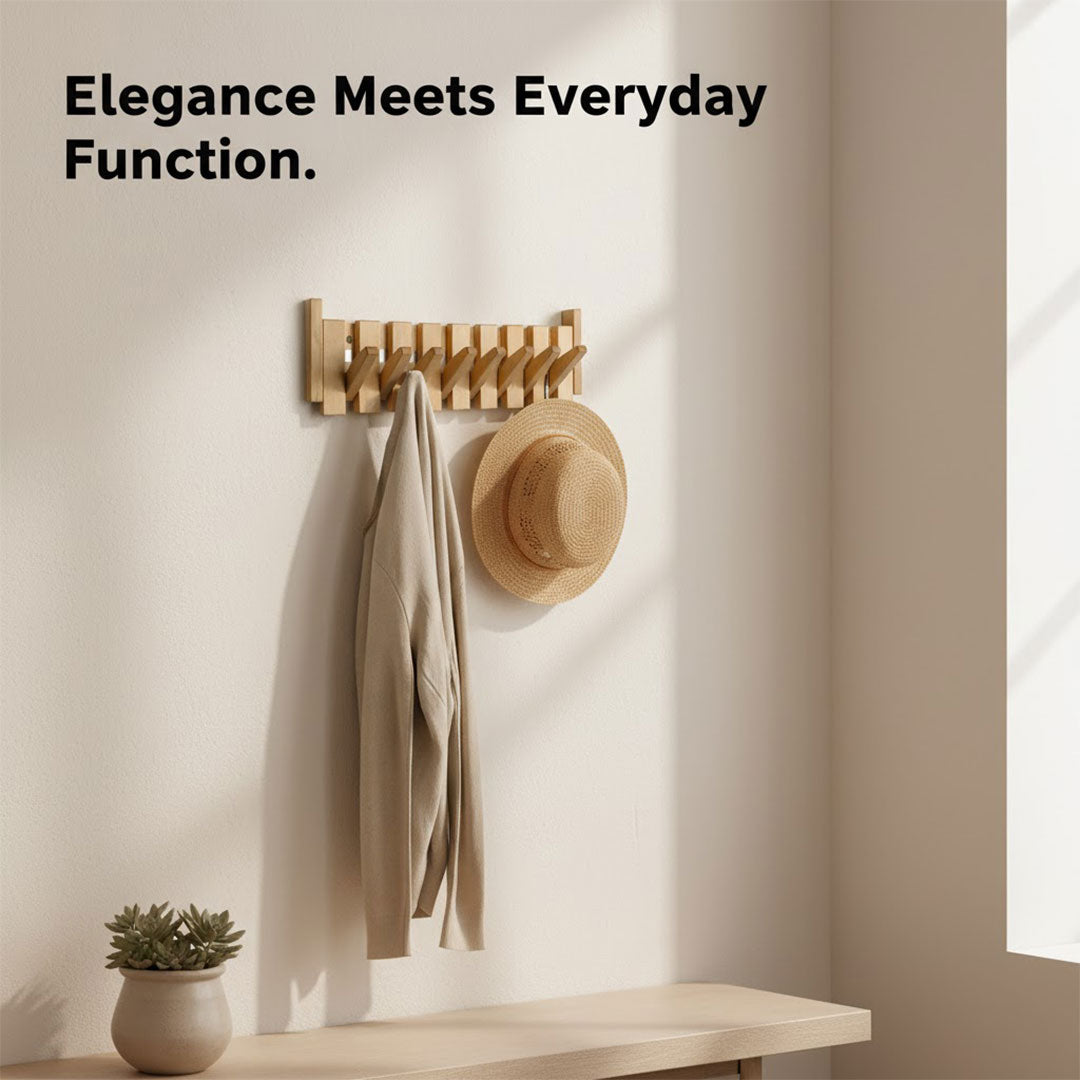 Wooden Coat Rack - Piano-Inspired Design - Multiple Hooks