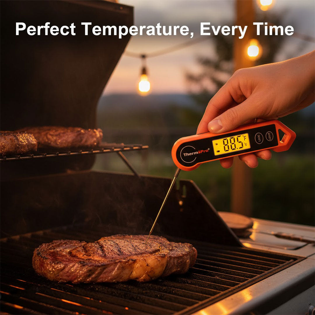 Digital Food Thermometer - Backlit Display - Foldable Probe