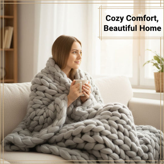 Chunky Knit Blanket - Soft Material - Decorative Design