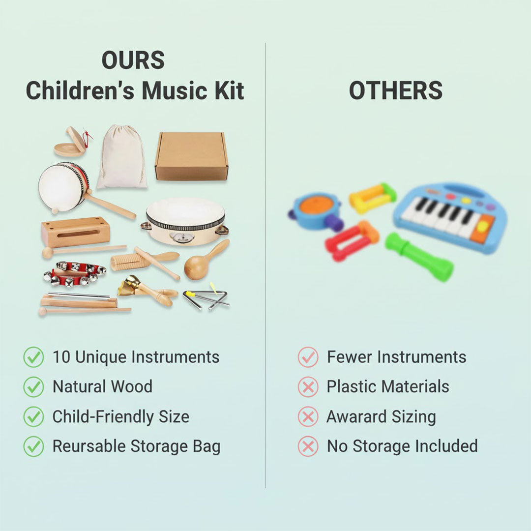 Children's Music Kit - Wooden Instruments - 10 Piece Set