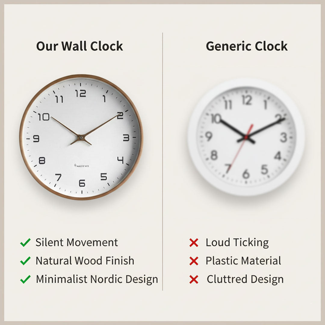 Wooden Wall Clock - Minimalist Design - Silent Movement