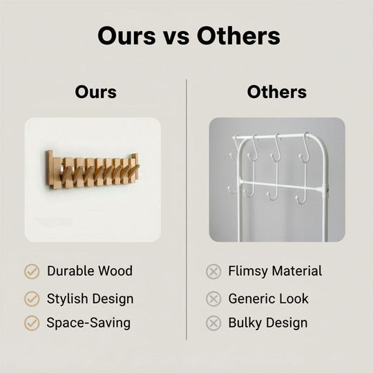 Wooden Coat Rack - Piano-Inspired Design - Multiple Hooks