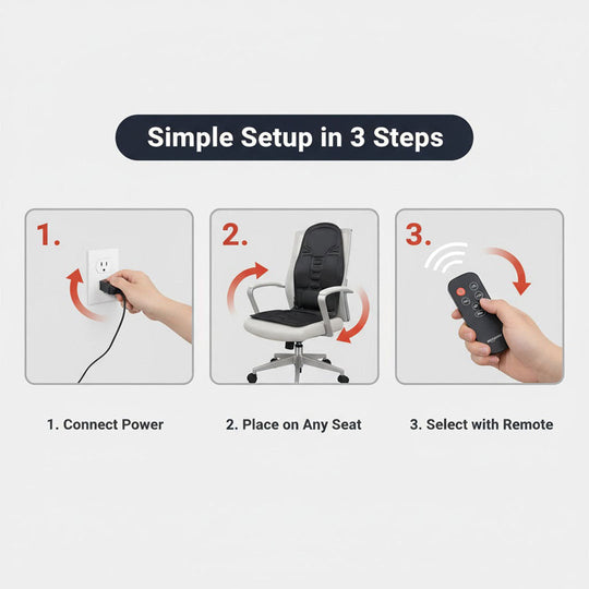 Heated Massage Cushion Pad - For Chair and Car Use - Vibrating Nodes