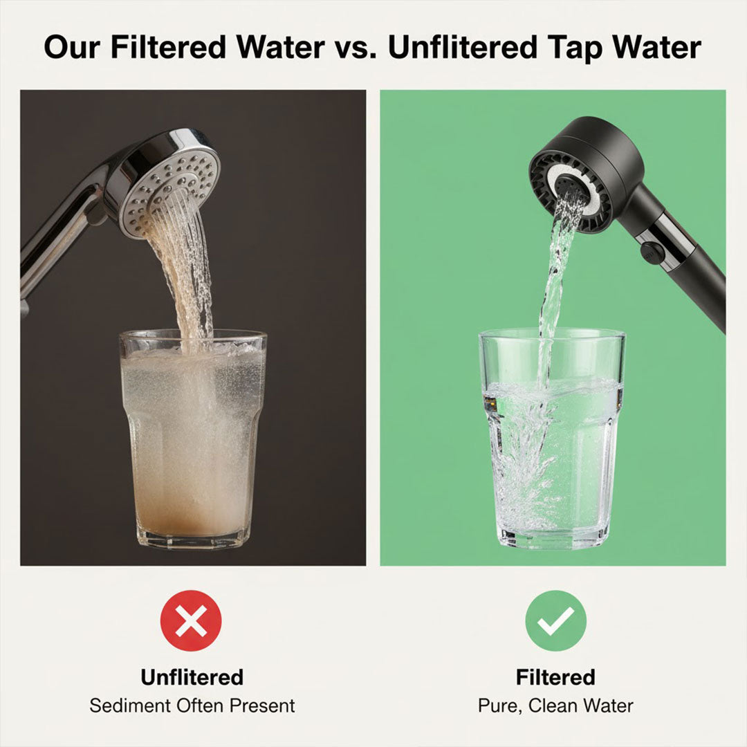 High-Pressure Showerhead - Filtration System - Water-Saving Design