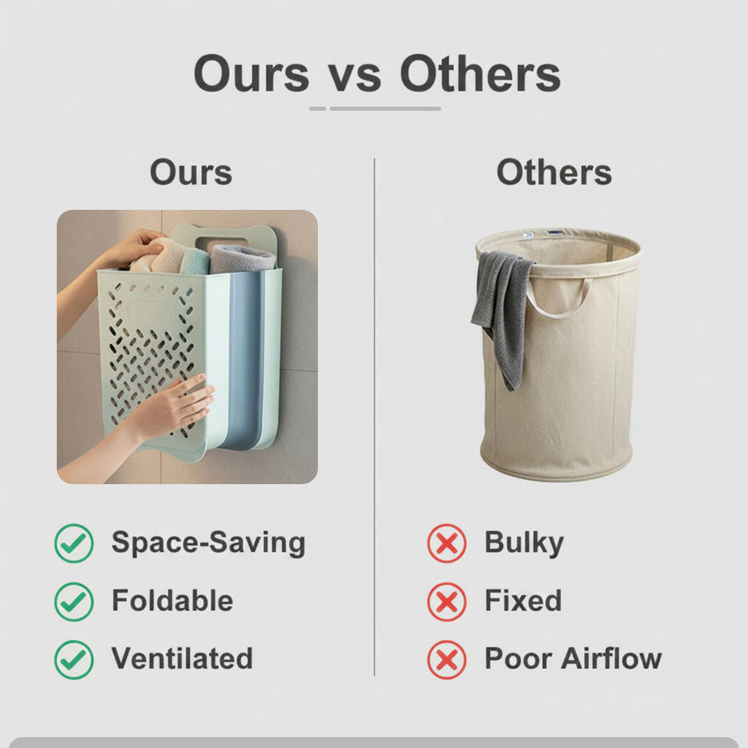 Wall-Mounted Laundry Basket - Foldable Design - Mesh Build