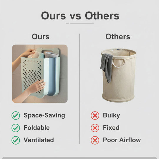 Wall-Mounted Laundry Basket - Foldable Design - Mesh Build
