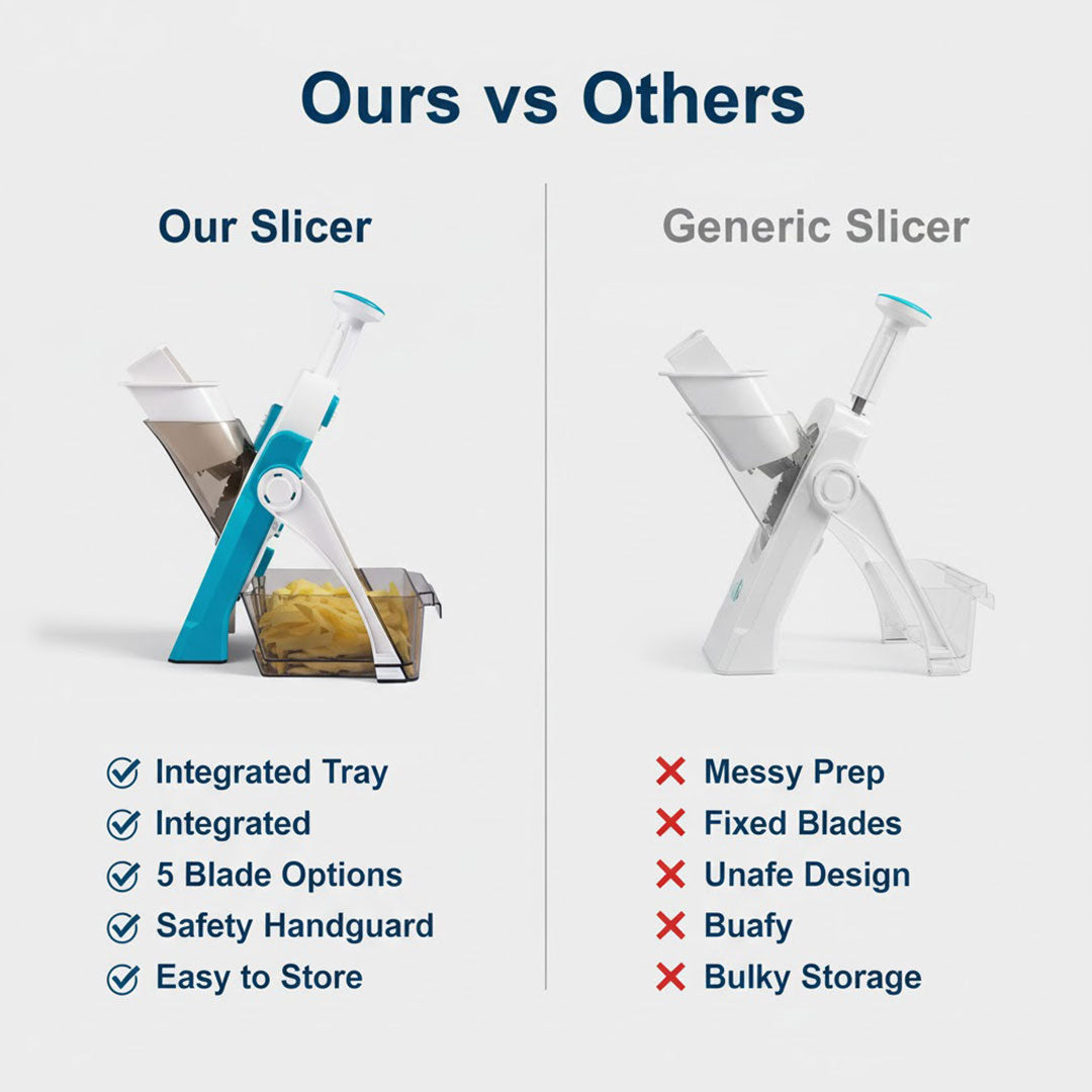 Vegetable Slicer - Interchangeable Blades - Safety Design