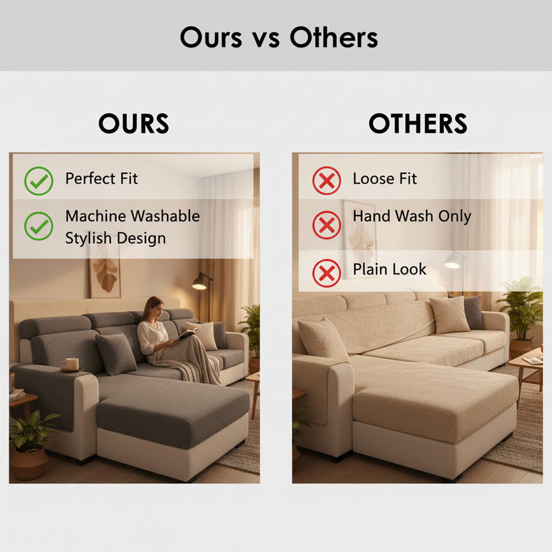 Sectional Sofa Cover - Stretchable Fabric - Installation Instructions Included