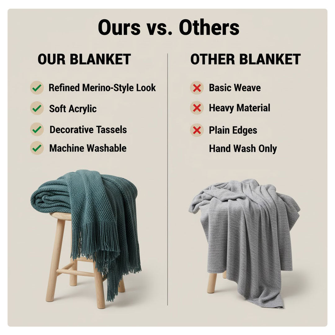 Merino-Style Blanket - Tassels - Acrylic Fabric