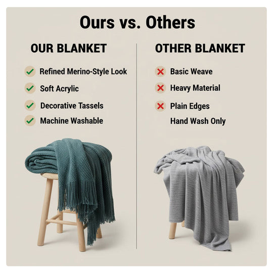 Merino-Style Blanket - Tassels - Acrylic Fabric