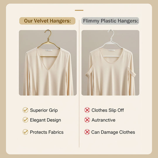Anti-Slip Clothes Hangers - Velvet Coating - Gold and Silver Finish