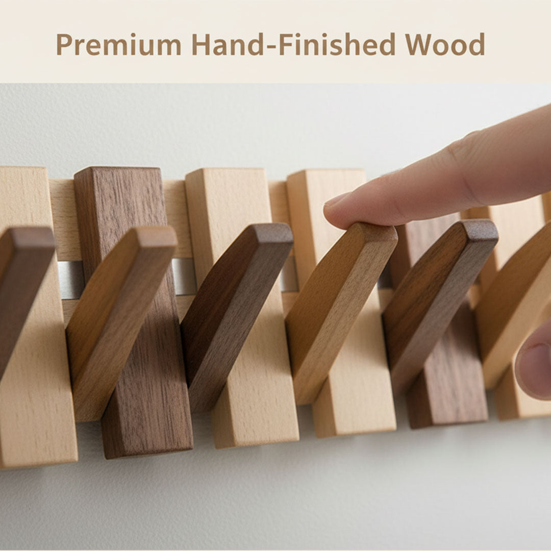 Wooden Coat Rack - Piano-Inspired Design - Multiple Hooks