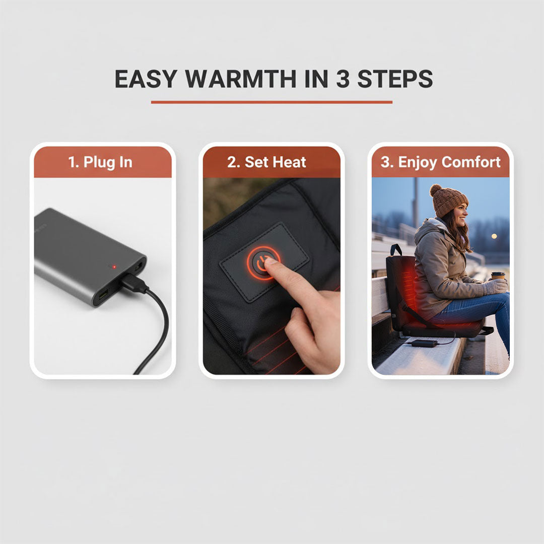 Foldable Heated Seat Cushion - 3 Temperature Settings - USB Powered