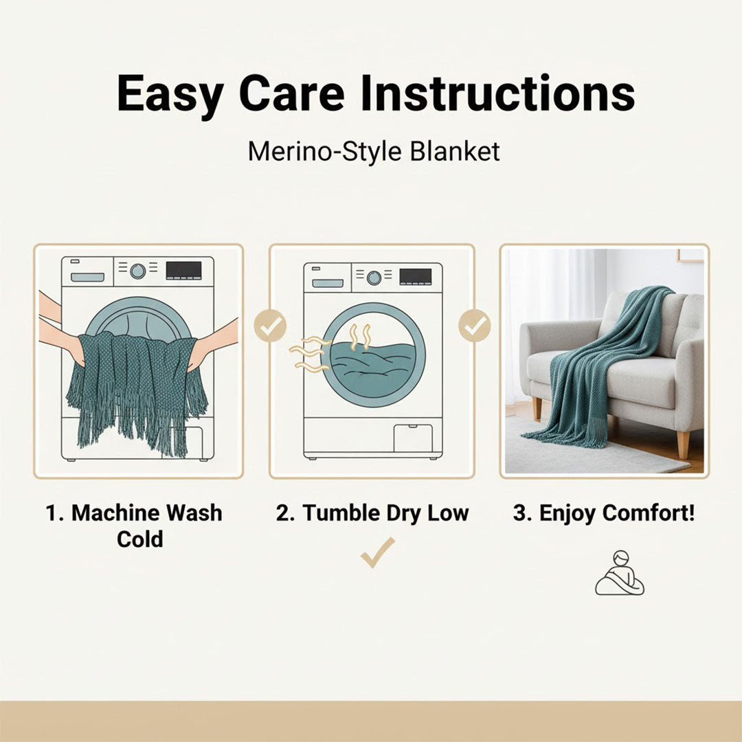 Merino-Style Blanket - Tassels - Acrylic Fabric