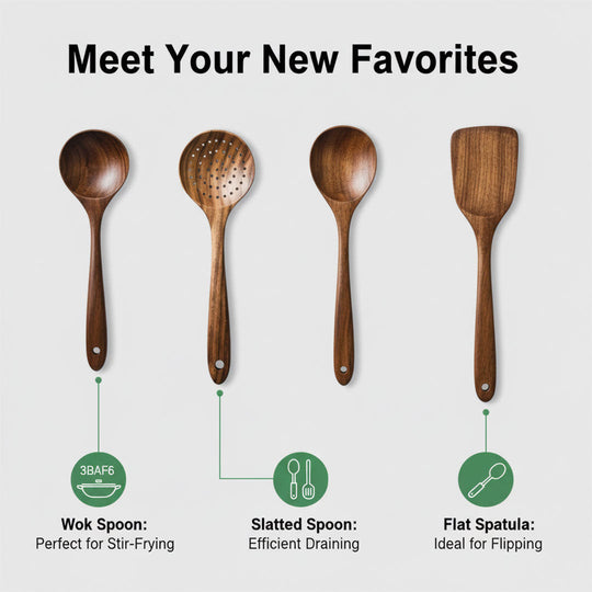 Wooden Cookware Set - Teak Utensils - Sustainable Kitchen Tools