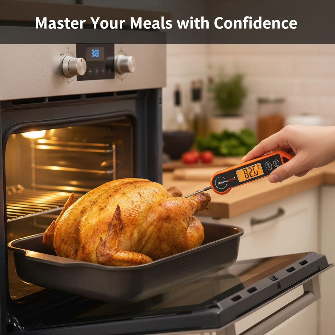 Digital Food Thermometer - Backlit Display - Foldable Probe