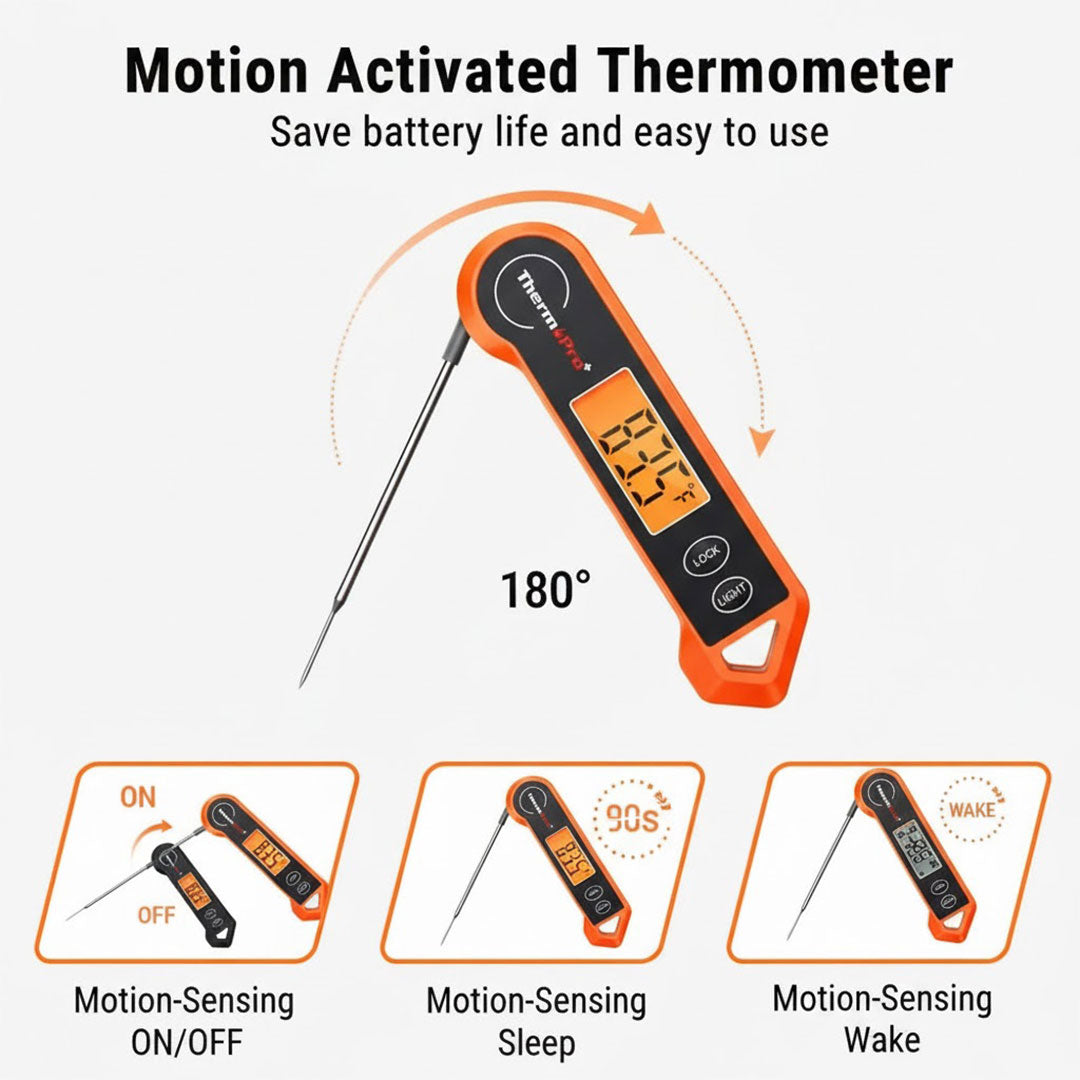 Digital Food Thermometer - Backlit Display - Foldable Probe