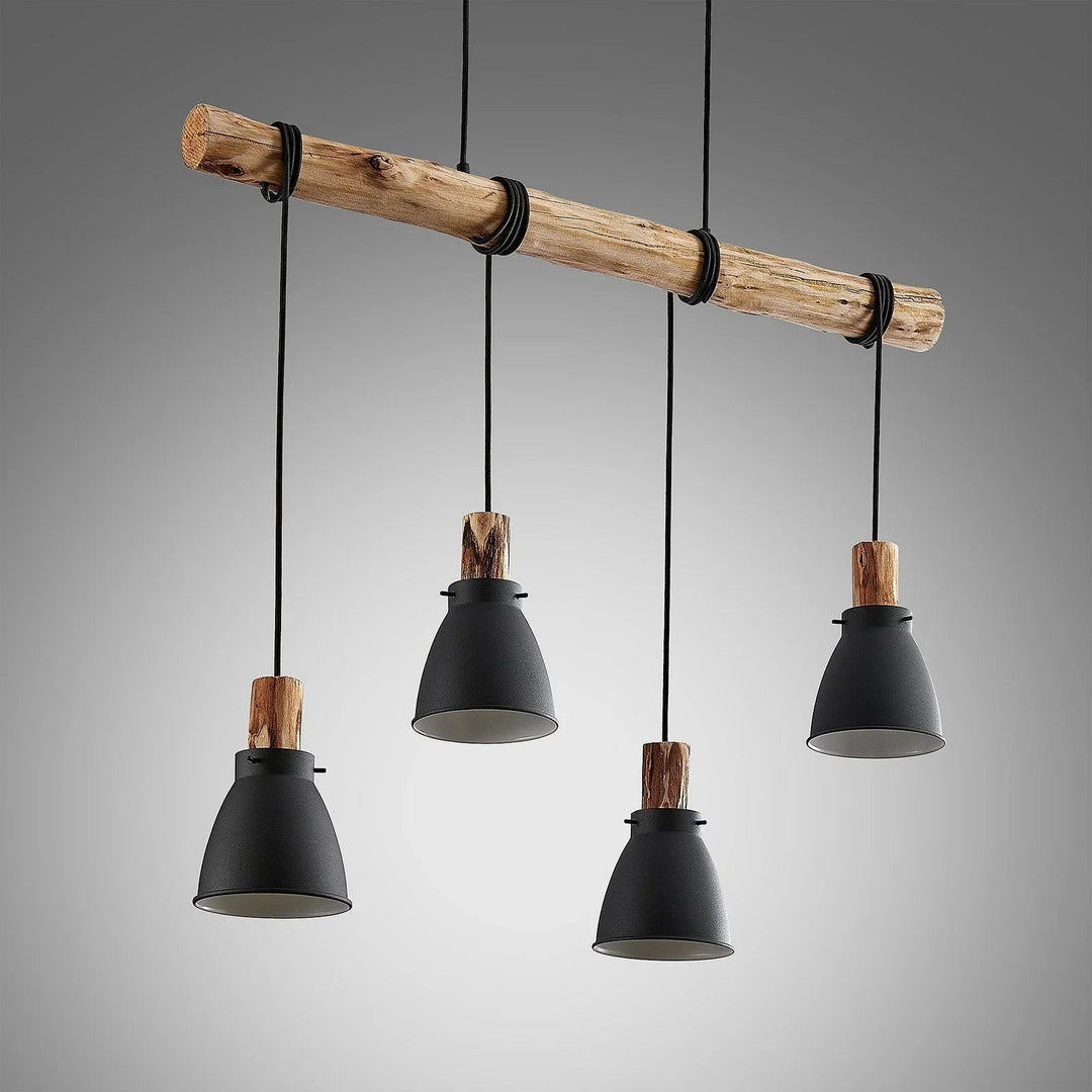 Pendant Light - Rustic Wood - Black Metal - Luvonic