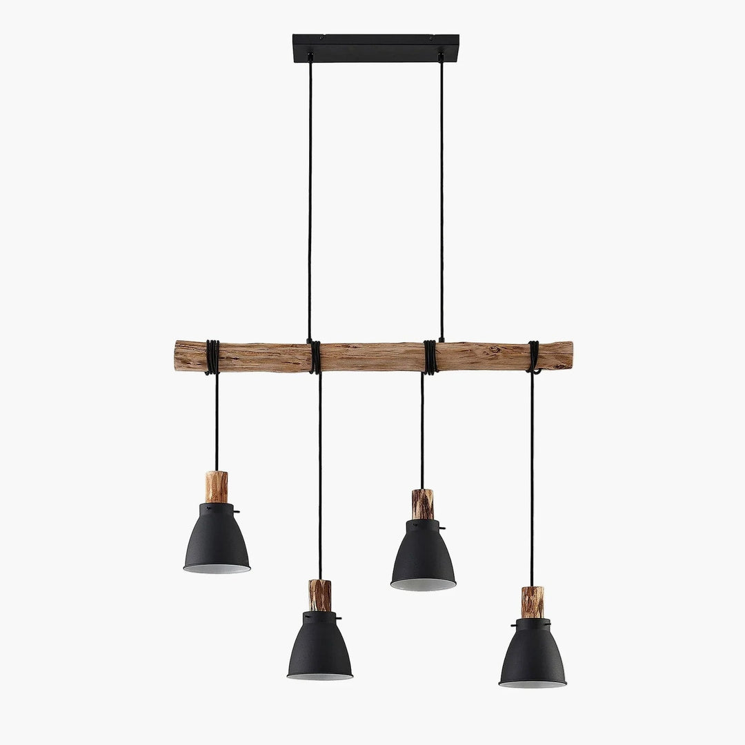 Pendant Light - Rustic Wood - Black Metal - Luvonic