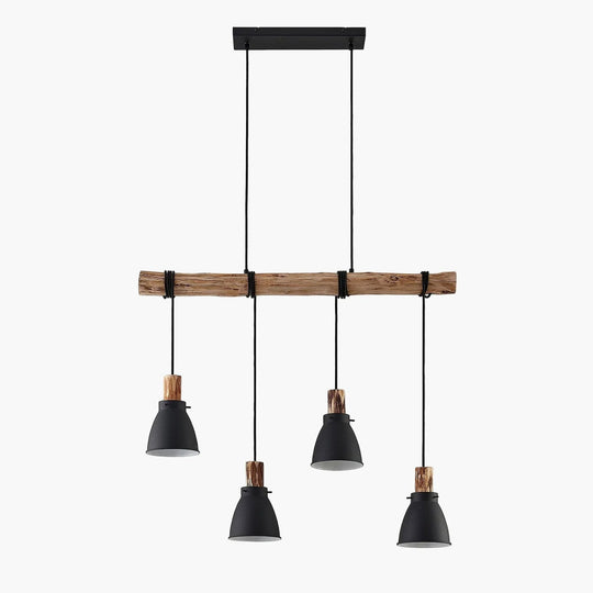 Pendant Light - Rustic Wood - Black Metal - Luvonic