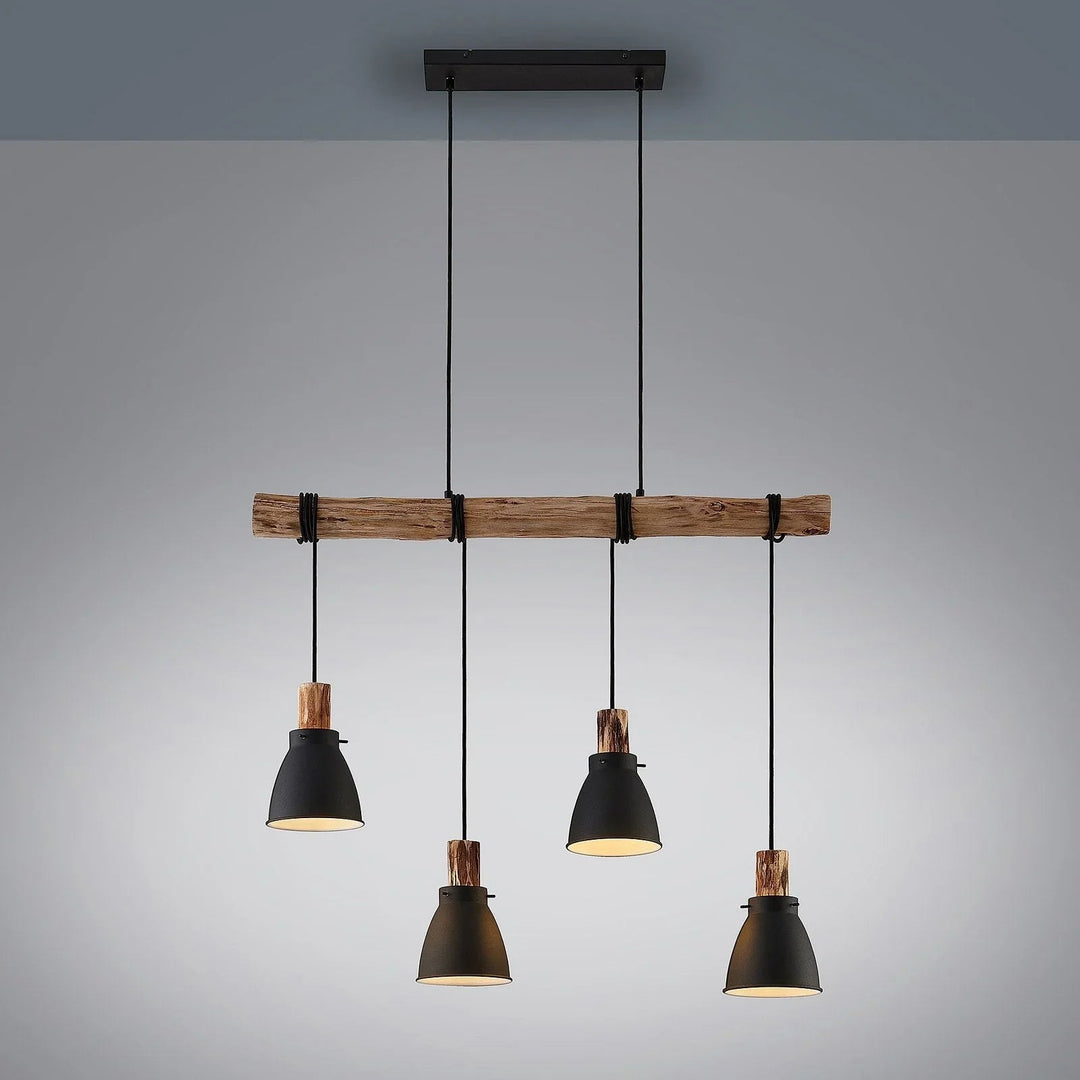 Pendant Light - Rustic Wood - Black Metal - Luvonic
