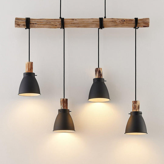 Pendant Light - Rustic Wood - Black Metal - Luvonic