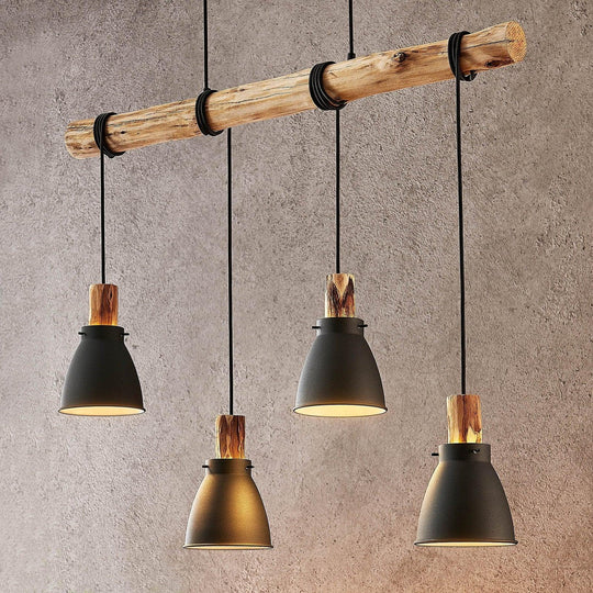 Pendant Light - Rustic Wood - Black Metal - Luvonic