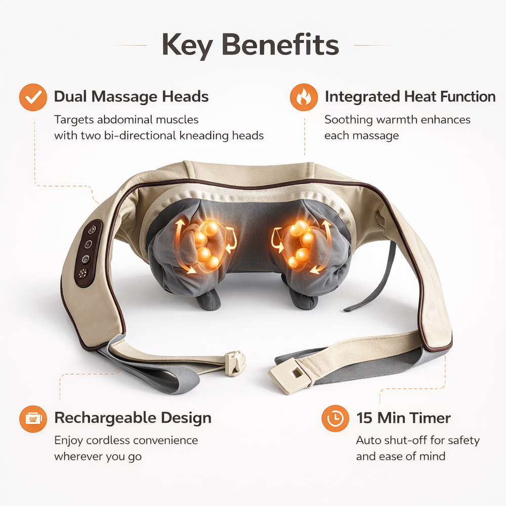 Abdominal Massager with Heat Therapy and Rechargeable Battery