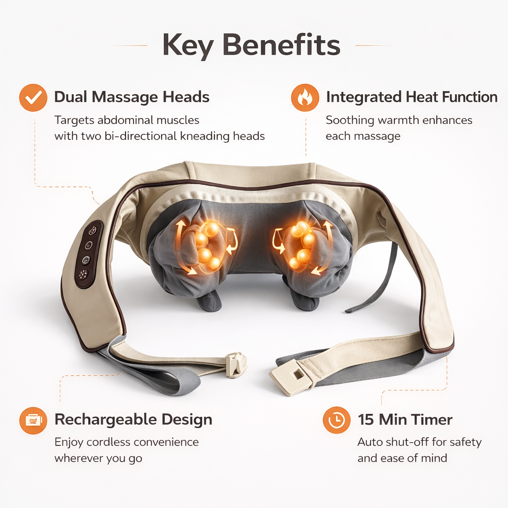Abdominal Massager with Heat Therapy and Rechargeable Battery