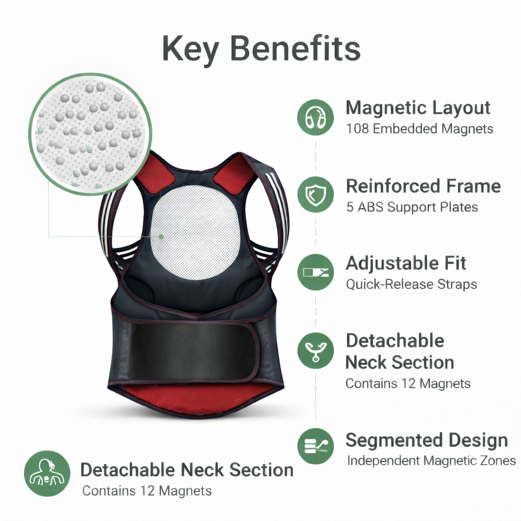 Back Support Belt with Magnetic Design and Adjustable Fit