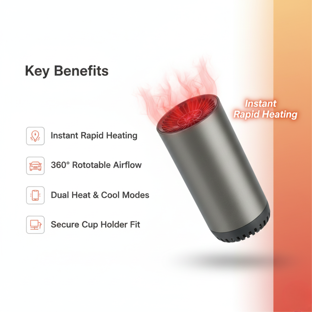 Car Heater Fan with 360° Rotation and Adjustable Airflow