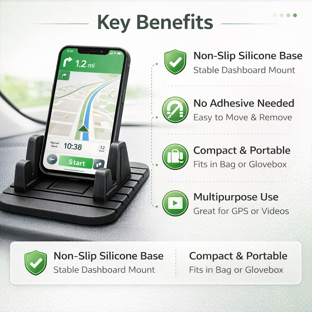 Car Phone Holder with Non-Slip Base and Dashboard Mount