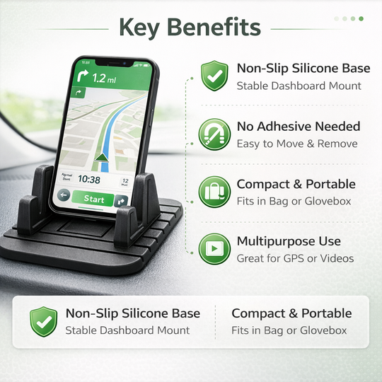 Car Phone Holder with Non-Slip Base and Dashboard Mount