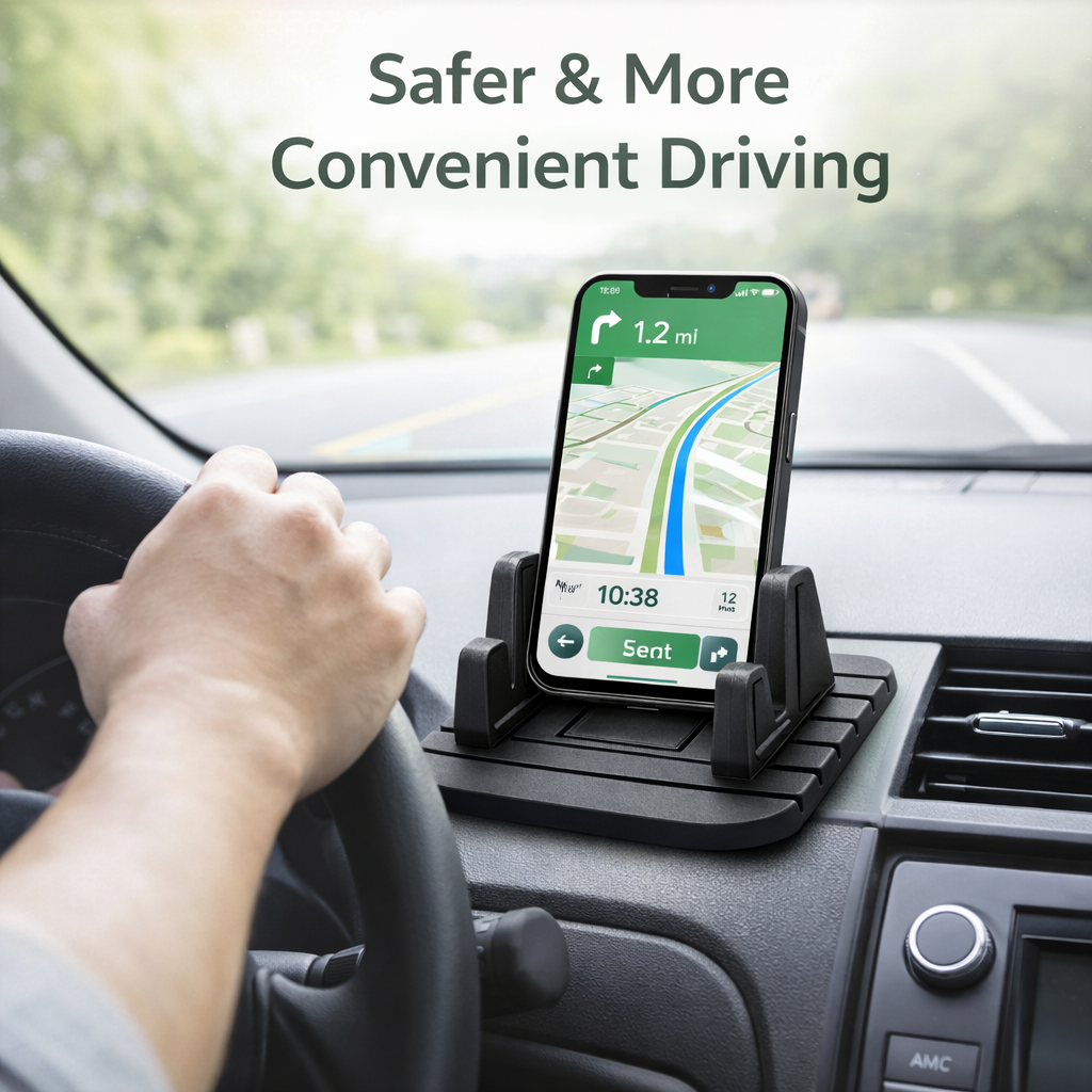 Car Phone Holder with Non-Slip Base and Dashboard Mount