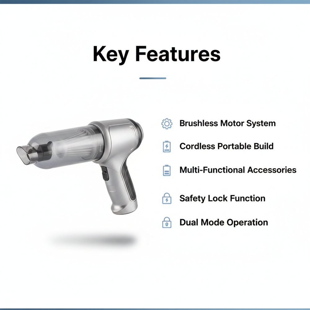 Car Vacuum Cleaner with Cordless Convenience and Versatile Functionality