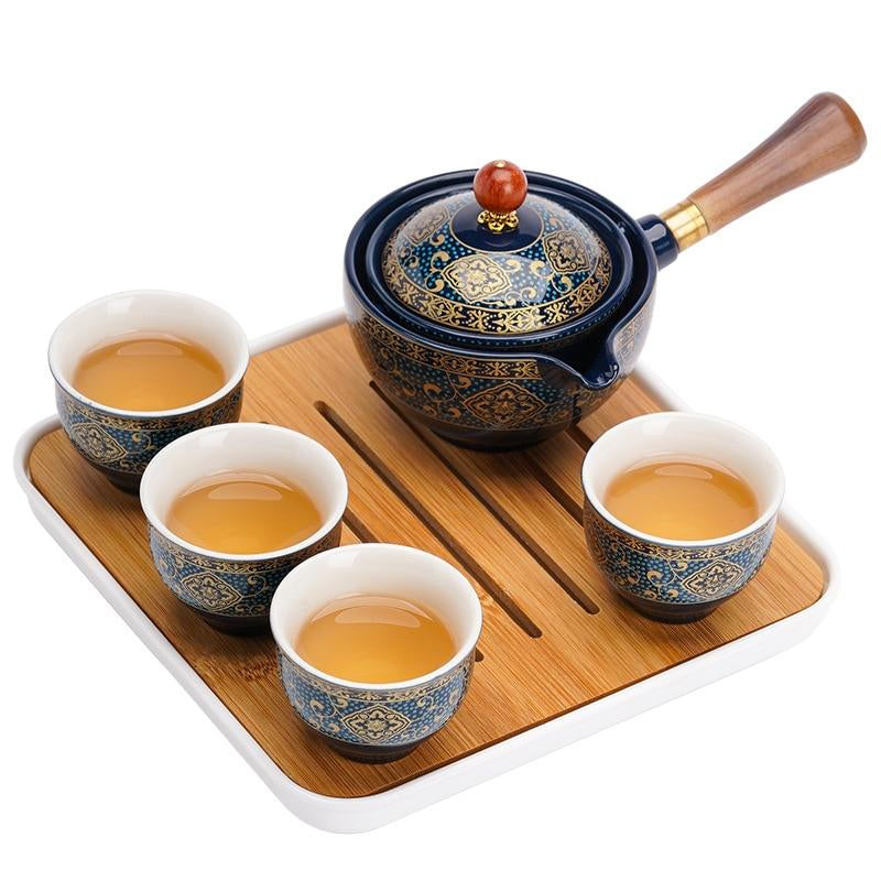 Ceramic Tea Pot Set - Rotating Design - Infuser Included